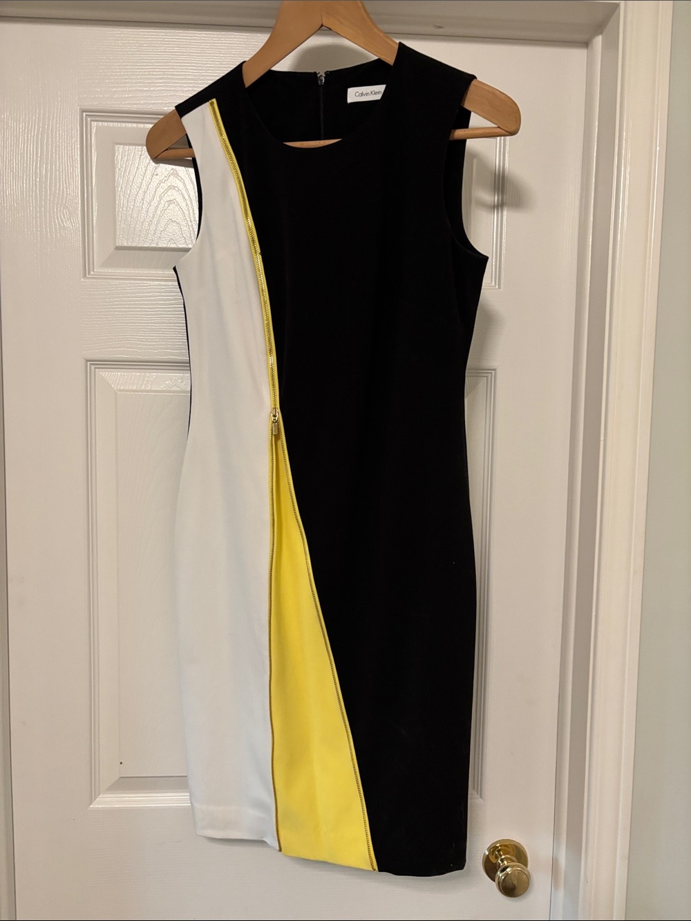 Calvin Klein Black White Yellow Zip-Accent Sheath Dress
